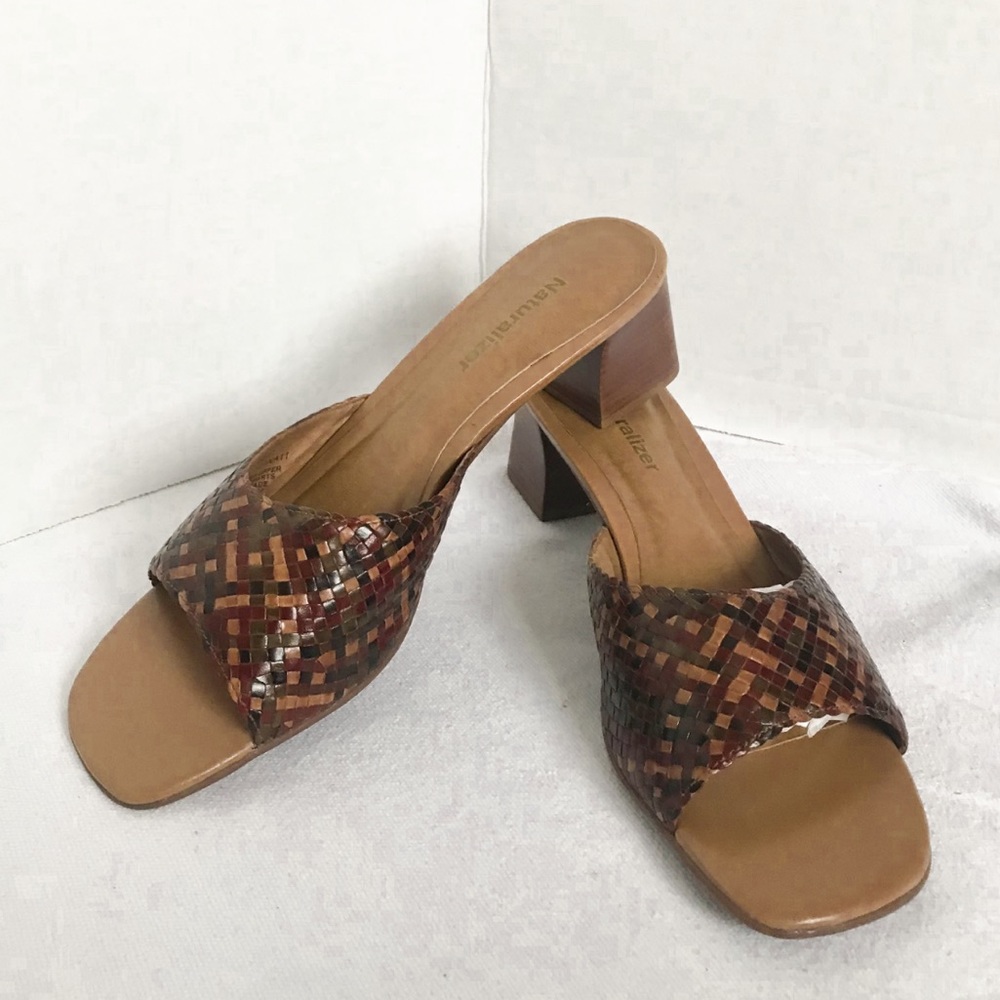 Naturalizer Retro Brown Leather Sandal Slides 10